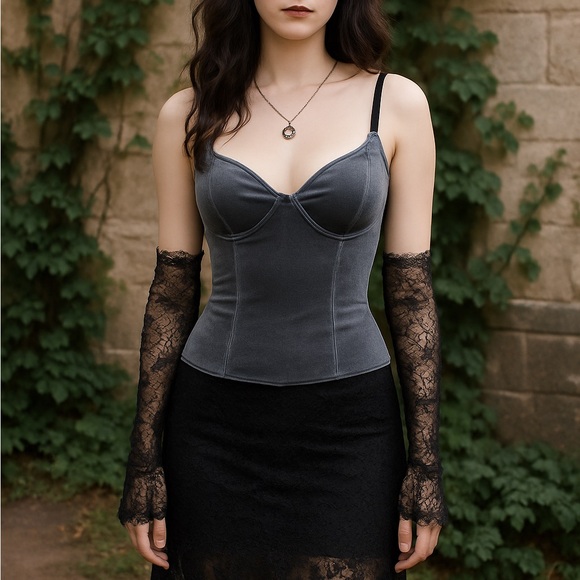 Victoria's Secret Tops - Victoria’s Secret Gray Velvet Corset Top 34B – Bustier Y2K Coquette Whimsy Goth